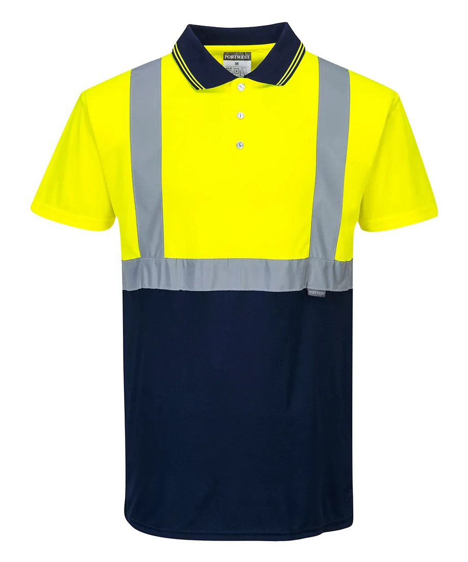 Portwest S479 Hi-Vis Contrast Polo Shirt Short Sleeve in Yellow/Navy