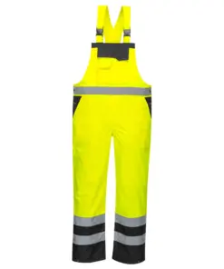 Portwest S488 Hi-Vis Breathable Contrast Rain Bib and Brace in Yellow/Black
