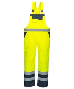 Portwest S488 Hi-Vis Breathable Contrast Rain Bib and Brace in Yellow/Navy