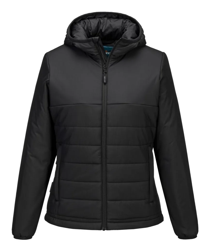 Portwest S613 Professional Women's Hooded Insulated Baffle Jacket in Black