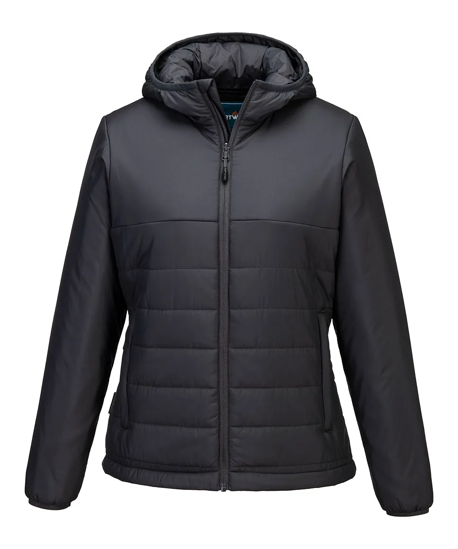Portwest S613 Professional Women's Hooded Insulated Baffle Jacket in Metal Grey