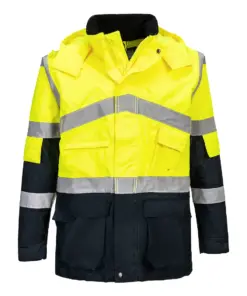 Portwest S760 Hi-Vis Breathable Contrast Rain Jacket in Yellow/Navy
