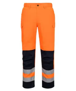 Portwest T143 Hi-Vis Lightweight Mesh Panel Trousers in Orange/Navy
