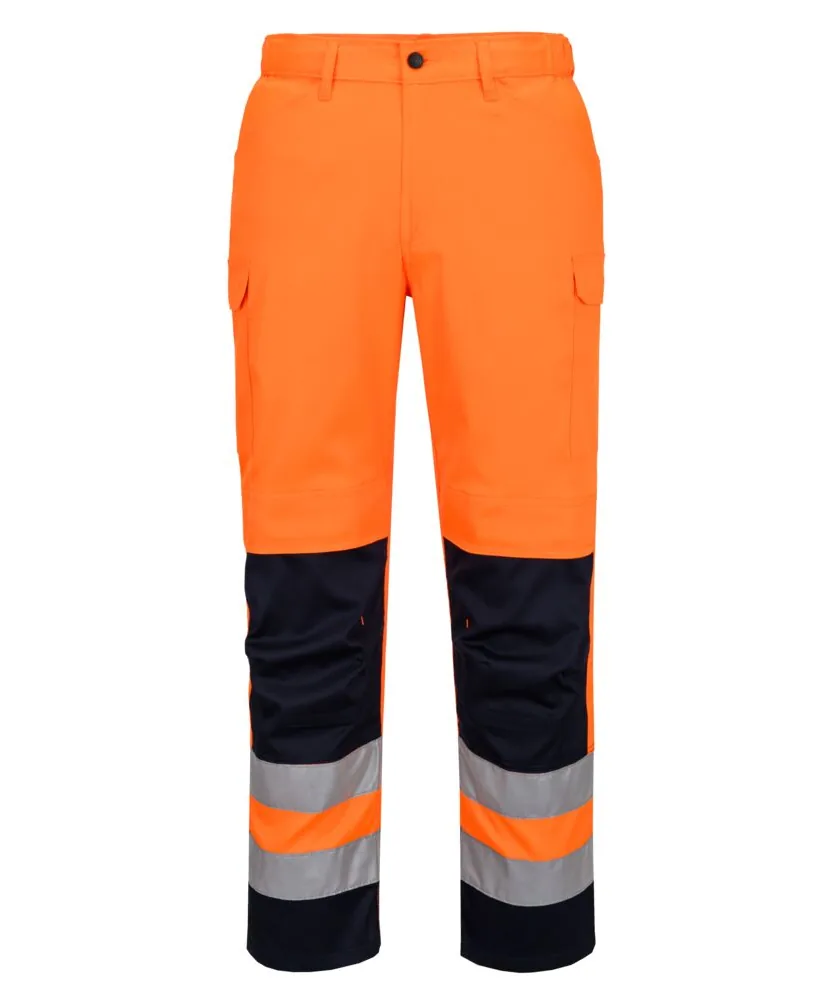 Portwest T143 Hi-Vis Lightweight Mesh Panel Trousers in Orange/Navy