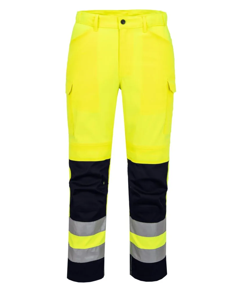 Portwest T143 Hi-Vis Lightweight Mesh Panel Trousers in Yellow/Navy