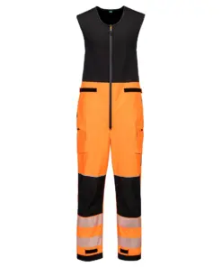 Portwest T150 PW3 Hi-Vis Rain Salopettes (3L) in Orange/Black