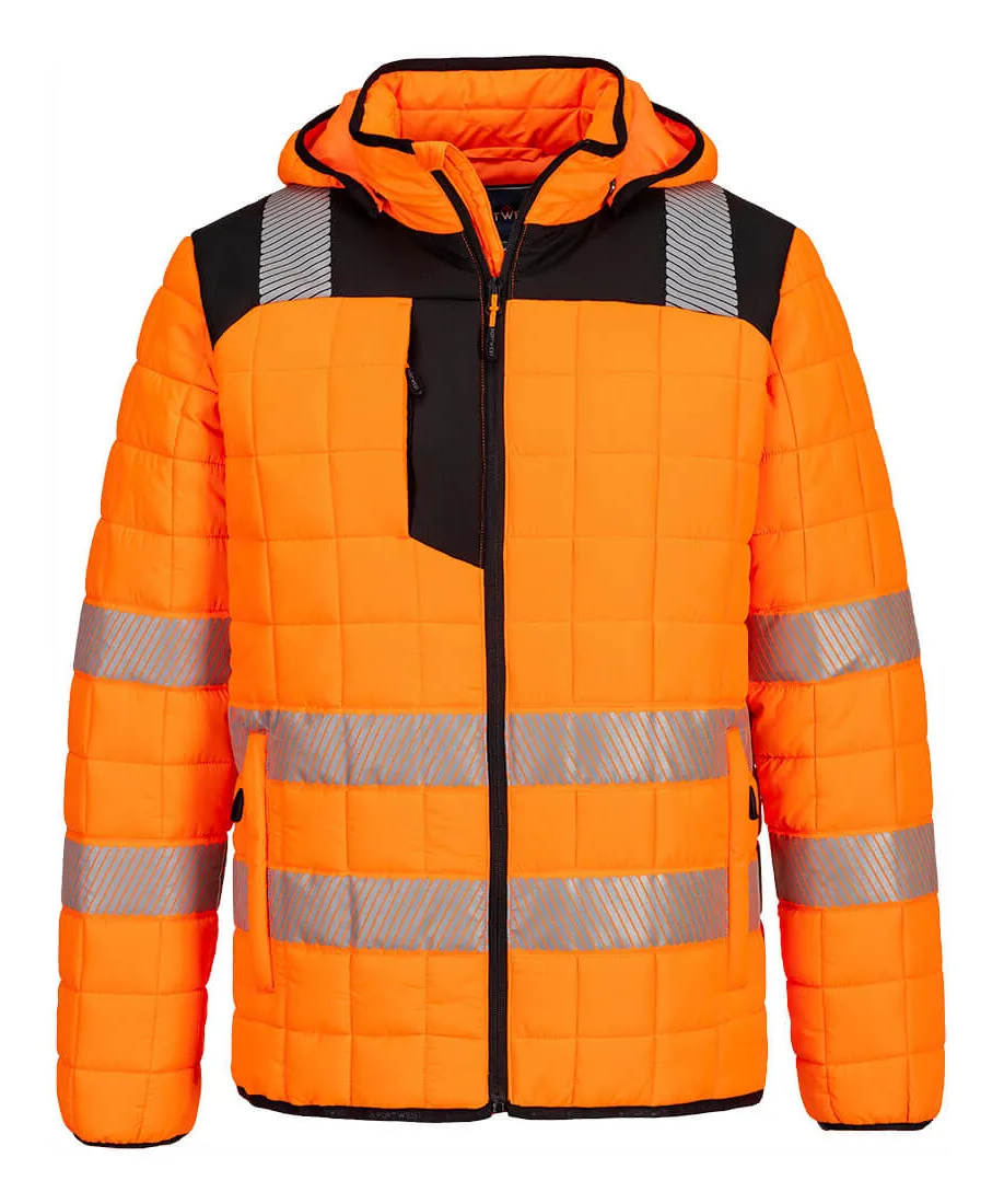 Portwest T165 PW3 Hi-Vis Square Baffle Jacket in Orange/Black