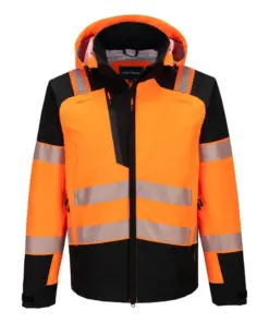 Portwest T166 PW3 Hi-Vis Rain Jacket (3L) in Orange/Black