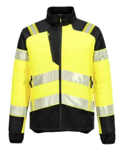 Portwest T170 PW3 Hi-Vis Hybrid Baffle Jacket in Yellow/Black