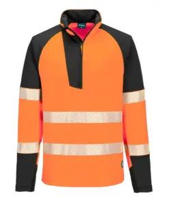 Portwest T172 PW3 Hi-Vis 1/4 Zip Sweatshirt in Orange/Black