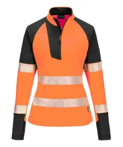 Portwest T173 PW3 Hi-Vis Women's 1/4 Zip Sweatshirt in Orange/Black