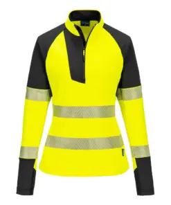 Portwest T173 PW3 Hi-Vis Women's 1/4 Zip Sweatshirt in Yellow/Black