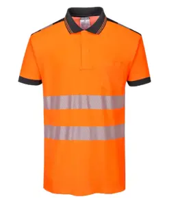 Portwest T180 PW3 Hi-Vis Cotton Comfort Polo Shirt Short Sleeve in Orange/Black