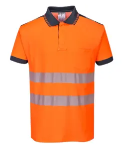 Portwest T180 PW3 Hi-Vis Cotton Comfort Polo Shirt Short Sleeve in Orange/Navy