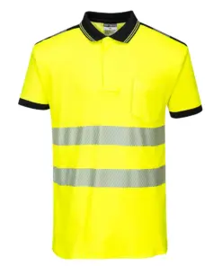 Portwest T180 PW3 Hi-Vis Cotton Comfort Polo Shirt Short Sleeve in Yellow/Black