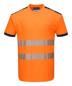 Portwest T181 PW3 Hi-Vis Cotton Comfort T-Shirt Short Sleeve in Orange/Navy