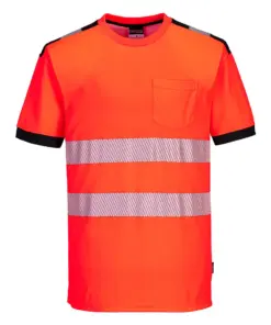 Portwest T181 PW3 Hi-Vis Cotton Comfort T-Shirt Short Sleeve in Red/Black