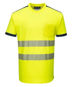 Portwest T181 PW3 Hi-Vis Cotton Comfort T-Shirt Short Sleeve in Yellow/Navy