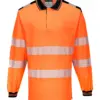 Portwest T184 PW3 Hi-Vis Cotton Comfort Polo Shirt Long Sleeve in Orange/Black