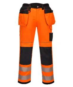 Portwest T501 PW3 Hi-Vis Holster Pocket Work Trousers in Orange/Black
