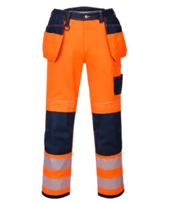 Portwest T501 PW3 Hi-Vis Holster Pocket Work Trousers in Orange/Navy