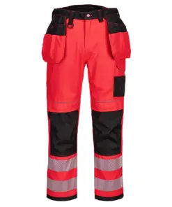Portwest T501 PW3 Hi-Vis Holster Pocket Work Trousers in Red/Black