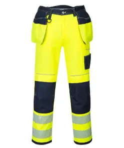 Portwest T501 PW3 Hi-Vis Holster Pocket Work Trousers in Yellow/Navy