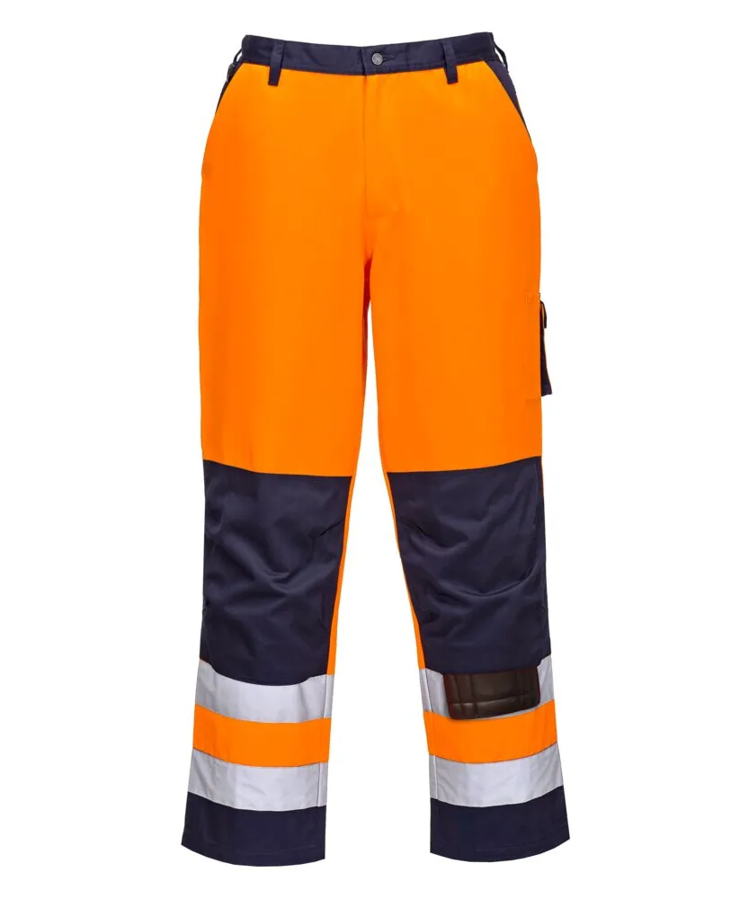 Portwest TX51 Lyon Hi-Vis Contrast Work Trousers in Orange/Navy