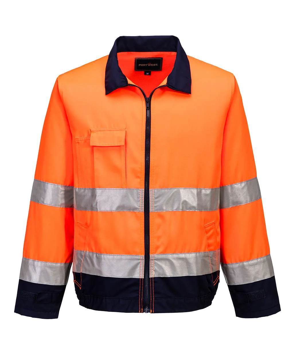 Portwest TX70 Madrid Hi-Vis Contrast Bomber Jacket in Orange/Navy