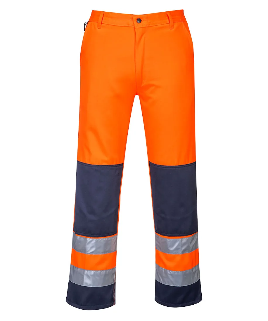 Portwest TX71 Seville Hi-Vis Contrast Work Trousers in Orange/Navy