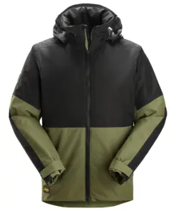 Snickers 1104 AllroundWork Waterproof Insulated Jacket in Khaki Green/Black