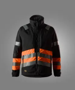 Snickers 1134 High-Vis Class 1 Winter Jacket in Black/High Visibility Orange