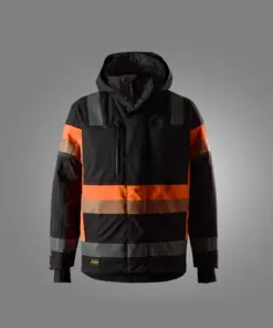 Snickers 1135 High-Vis Class 1 Waterproof Stretch Jacket in Black/High Visibility Orange
