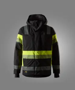 Snickers 1135 High-Vis Class 1 Waterproof Stretch Jacket in Black/High Visibility Yellow