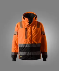 Snickers 1139 High-Vis Class 3 Waterproof Stretch Jacket in High Visibility Orange/Black
