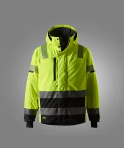 Snickers 1139 High-Vis Class 3 Waterproof Stretch Jacket in High Visibility Yellow/Black
