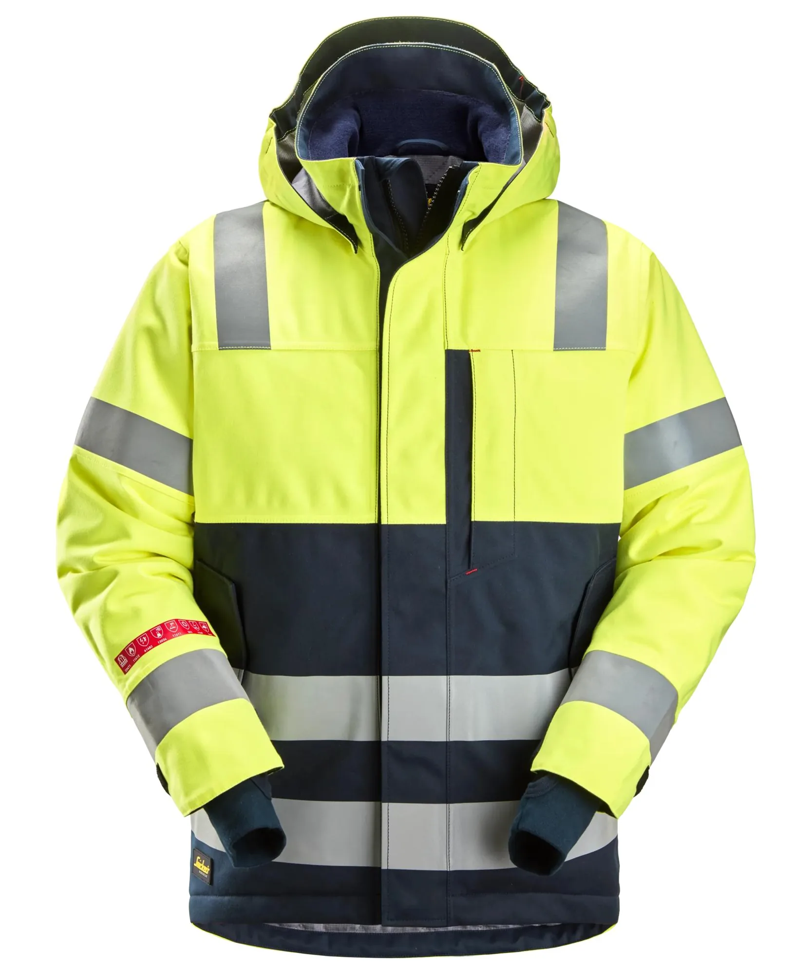 Snickers 1162 ProtecWork Waterproof Insulated Hood Jacket High-Vis Class 3 in High Visibility Yellow/Navy
