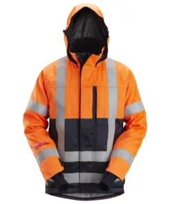 Snickers 1164 ProtecWork Insulated Hood Jacket High-Vis Class 3 in High Visibility Orange/Navy