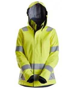 Snickers 1167 ProtecWork Women's Waterproof Insulated Hood Jacket High-Vis Class 3 in High Visibility Yellow/Navy