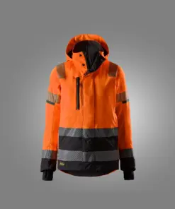 Snickers 1179 High-Vis Class 2/3 Women's Waterproof Stretch Jacket in High Visibility Orange/Black