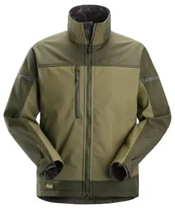 Snickers 1216 AllroundWork Softshell Stretch Jacket in Khaki Green/Dark Khaki Green