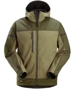 Snickers 1226 AllroundWork Hooded Softshell Stretch Jacket in Khaki Green/Dark Khaki Green