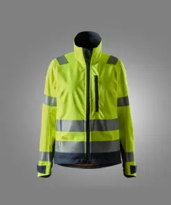 Snickers 1237 High-Vis Class 2/3 Women's Softshell Jacket in High Visibility Yellow/Navy