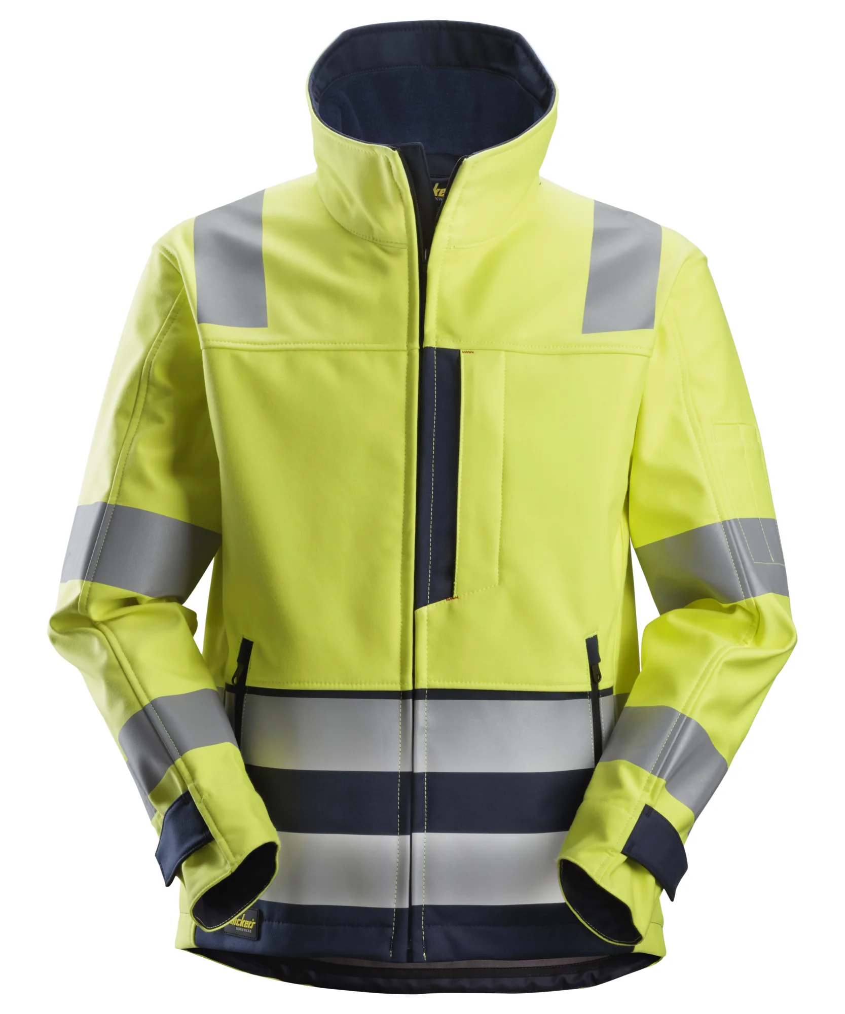 Snickers 1260 ProtecWork Softshell Jacket High-Vis Class 3 in High Visibility Yellow/Navy