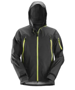 Snickers 1300 FlexiWork Stretch Waterproof Shell Jacket in Black/Black