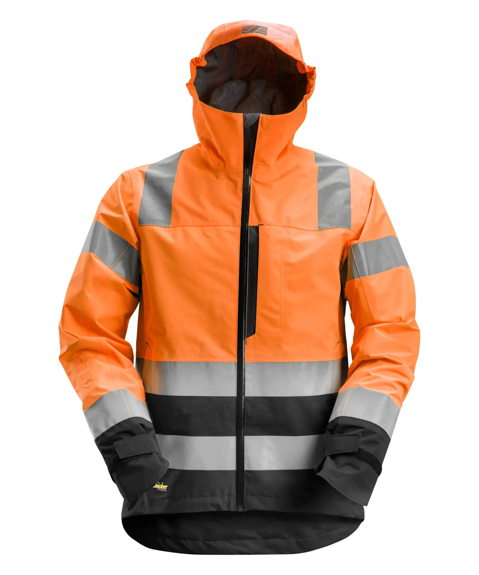 Snickers 1330 High-Vis Class 3 Waterproof Shell Jacket in High Visibility Orange/Black