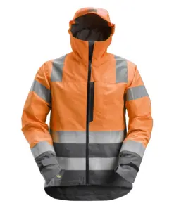 Snickers 1330 High-Vis Class 3 Waterproof Shell Jacket in High Visibility Orange/Steel Grey