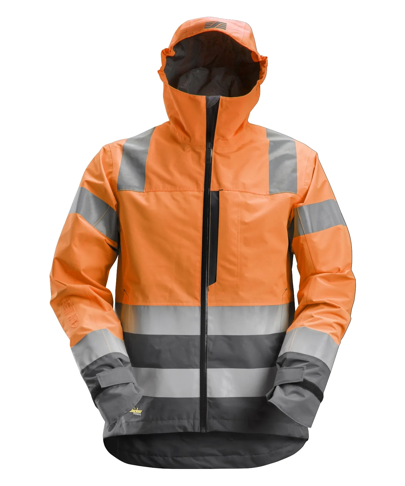Snickers 1330 High-Vis Class 3 Waterproof Shell Jacket in High Visibility Orange/Steel Grey