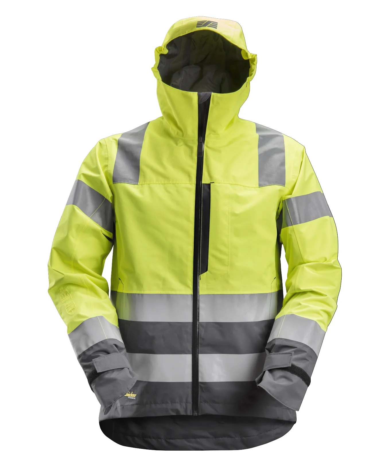 Snickers 1330 High-Vis Class 3 Waterproof Shell Jacket in High Visibility Yellow/Steel Grey
