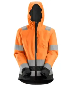 Snickers 1347 High-Vis Class 2/3 Women's Waterproof Shell Jacket in High Visibility Orange/Black